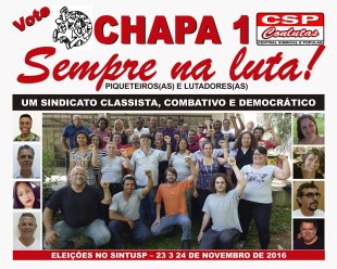 Eleições do SINTUSP – Chapa 1 em defesa de um sindicato classista, combativo e democrático
